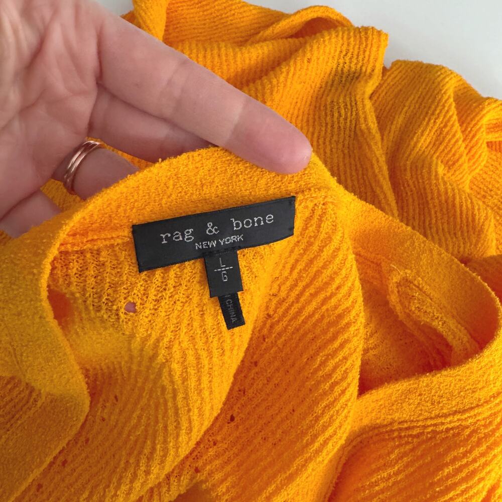 Rag & Bone Yellow Orange Pointelle Knit Soleil Cropped Cardigan Sweater Size L - Picture 6 of 7